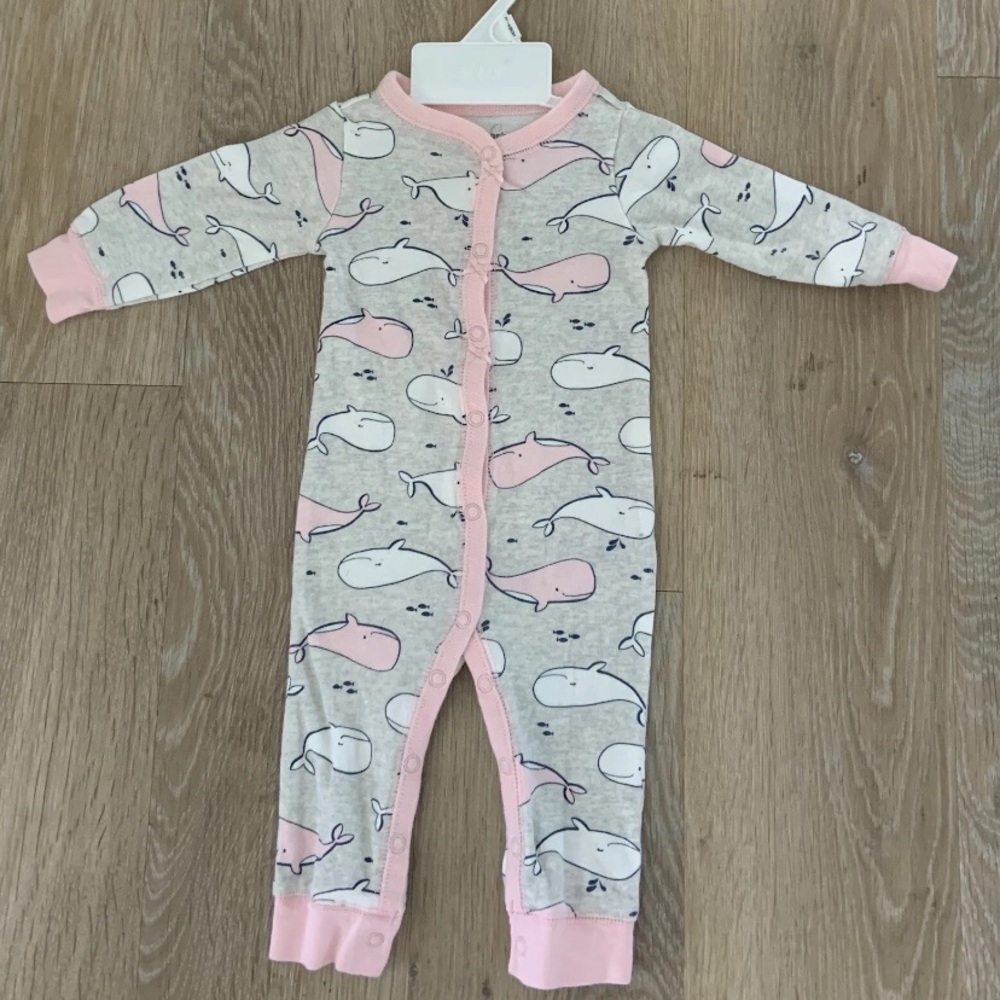Carter's Pink Girl’s Size 6 Months Gray & Pink With One Piece With Little Whales